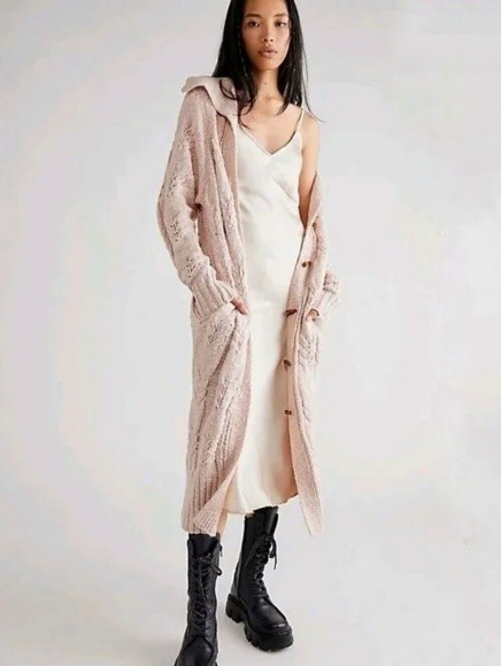 Free People Cappuccino Cardi longline cardigan sweater pink nectar women's XS - Picture 9 of 9